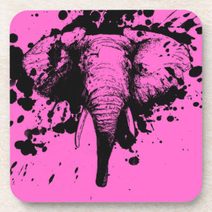 Elephant in Black Splash Pick Your Background Coaster