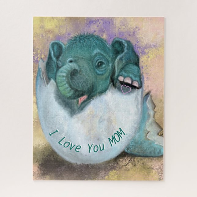 Elephant In Egg Puzzle - I Love You MOM - (Vertical)