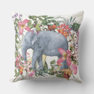 Elephant in flower jungle cushion