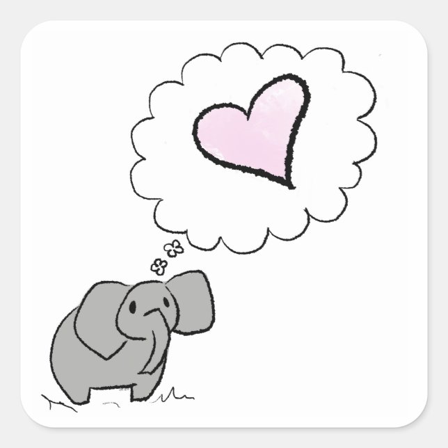 Elephant in love square sticker (Front)