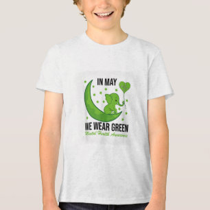 Elephant In May We Wear Green For Mental Health Aw Tri-Blend Shirt
