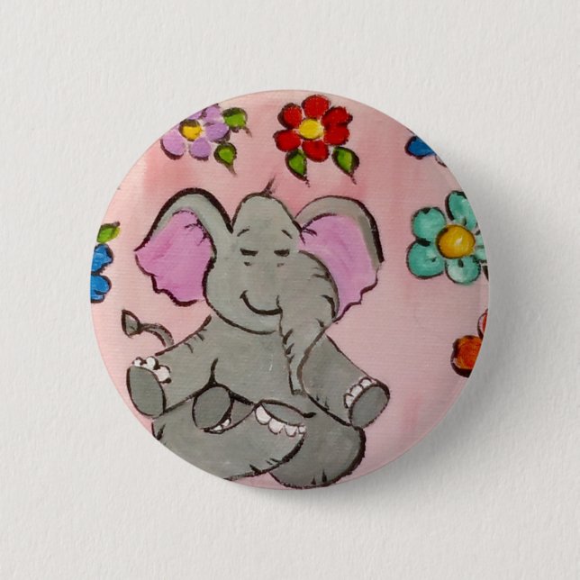 Elephant in meditation 6 cm round badge (Front)