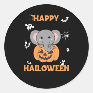 Elephant In Pumpkin Cute Elephant Happy Halloween Classic Round Sticker