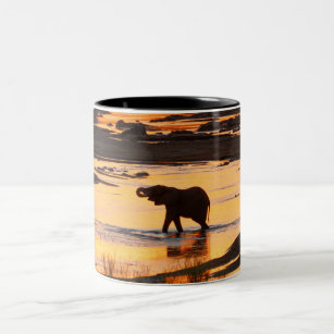 Elephant in River at Sunset Two-Tone Coffee Mug