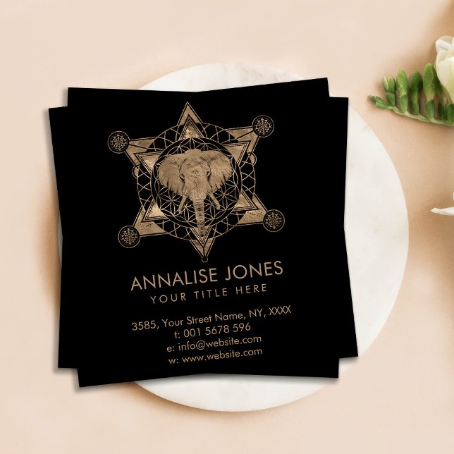 Elephant in Sacred Geometry Composition Square Business Card (Creator Uploaded)