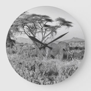 Elephant in Samburu Large Clock