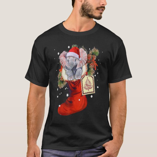 Elephant In Socks Christmas Tree Pine Xmas Santa T-Shirt (Front)