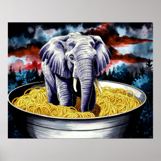 Elephant in Spaghetti Poster Print Wall Art 
