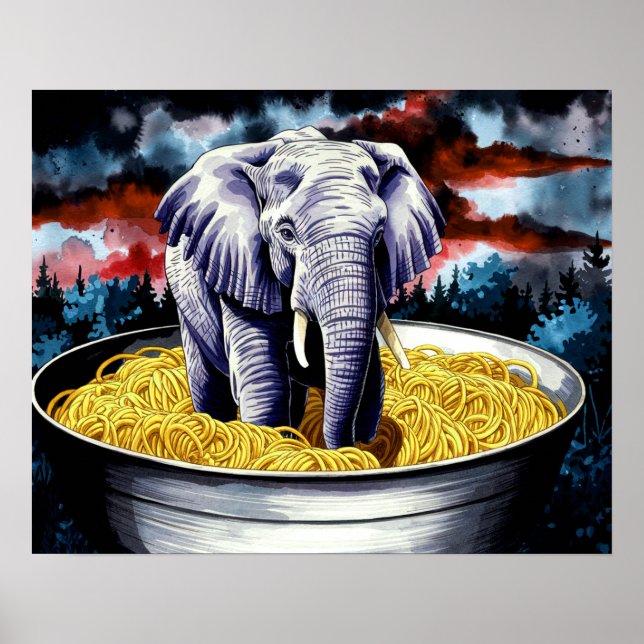 Elephant in Spaghetti Poster Print Wall Art  (Front)