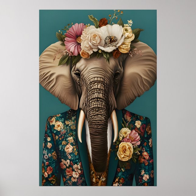 Elephant In Suit Poster, Elephant Portrait Poster (Front)