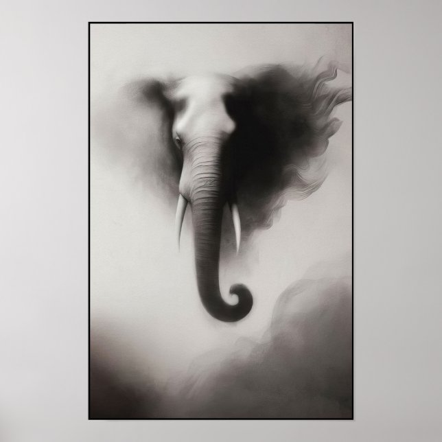 Elephant in the Mist Abstract Poster (Front)