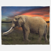 Elephant In The Sunset Fleece Blanket, Large