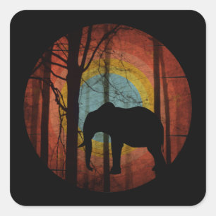 ELEPHANT IN THE WOODS FOREST SQUARE STICKER