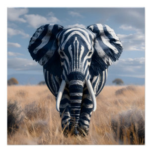 Elephant In Zebra Disguise Glossy Poster