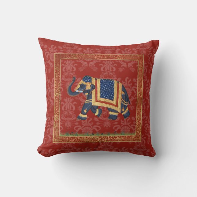 Elephant india cute red gold damask Pillow (Front)