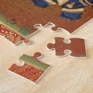 Elephant India Yoga red blue pattern Jigsaw Puzzle