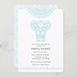 Elephant Indian Blue Baby Shower Invitation