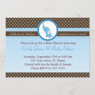 Elephant Invitation Baby Boy Shower Blue Brown
