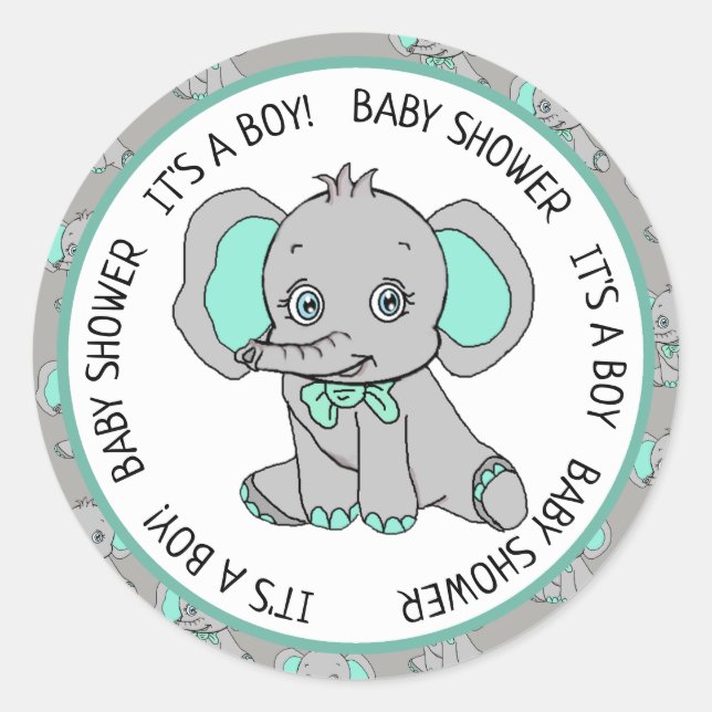 Elephant, It's a Boy, Baby Shower Classic Round Sticker (Front)