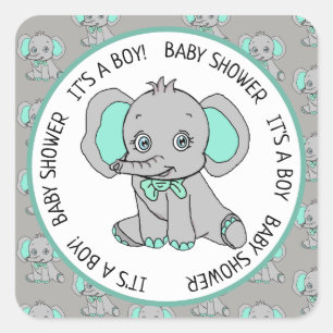 Elephant, It's a Boy, Baby Shower Square Sticker