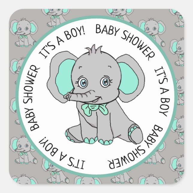 Elephant, It's a Boy, Baby Shower Square Sticker (Front)