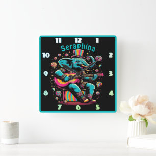 Elephant jamming at a carnival! square wall clock