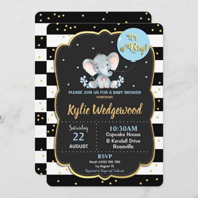 Elephant Jungle Animal Baby Shower Invitation Boy (Front/Back)