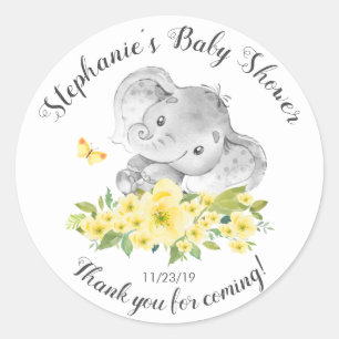 Elephant Jungle Animals Neutral Baby Shower Favour Classic Round Sticker