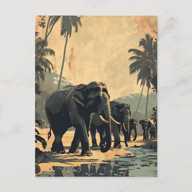Elephant Jungle Serenity: Vintage Postcard (Front)