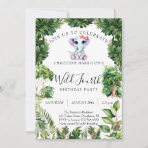 Elephant Jungle Wild Fourth Girl 4th Birthday
