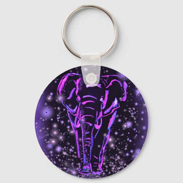 Elephant Keychain At Purple Pink Starry Night  (Front)