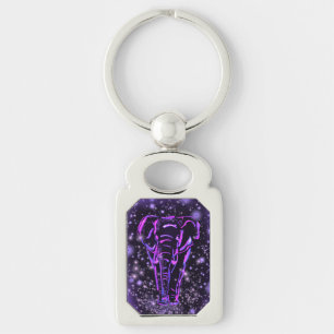 Elephant Keychain In Purple Pink Starry Night