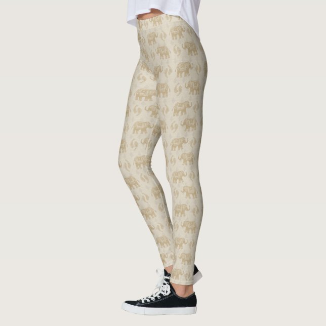 Elephant Khaki Caravan Pattern Leggings (Left)