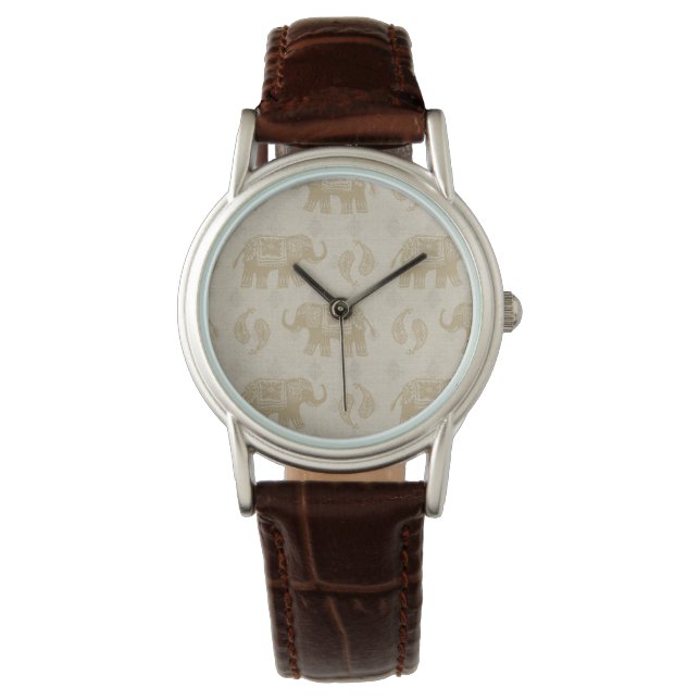 Elephant Khaki Caravan Pattern Watch (Front)
