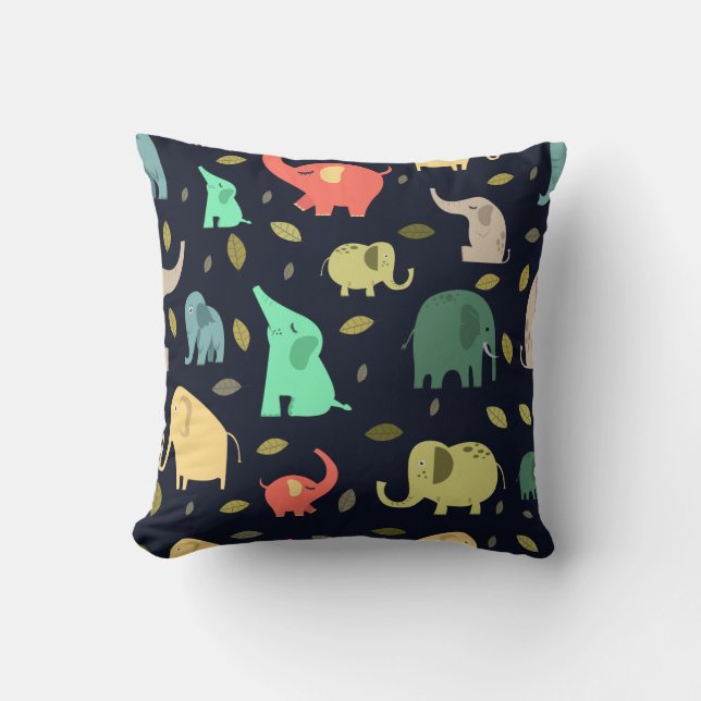 Elephant Leaf Background Colourful Flat Pattern Cushion (Front)