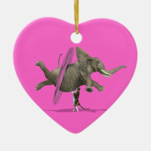 Elephant Lifted By Cat Ceramic Tree Decoration