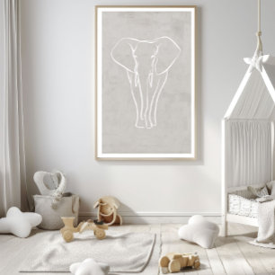 Elephant Line Art Poster   Minimalist Safari Wall 