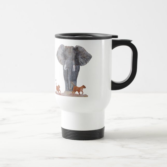 "Elephant & Lionesses" Plastic Travel Mug (Right)