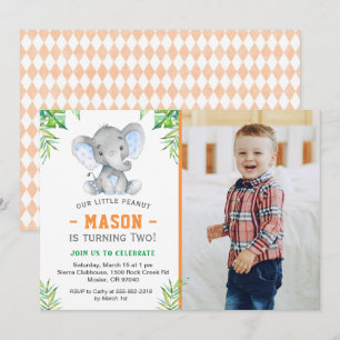 Elephant Little Peanut Boy Birthday Party Photo Invitation