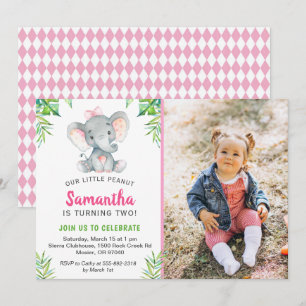 Elephant Little Peanut Girl Birthday Party Photo Invitation