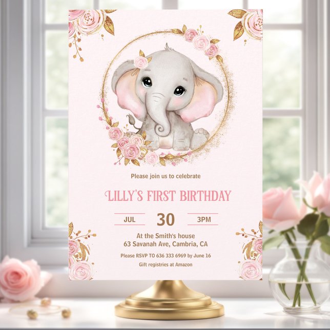 Elephant Little Peanut Pink Girl 1st Birthday Invitation (Elephant Little Peanut Pink Girl 1st Birthday Invitation)