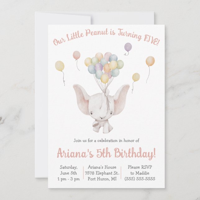 Elephant, Little Peanut, Themed Birthday Party Invitation (Front)