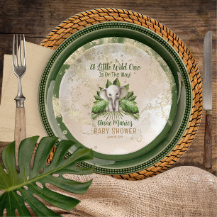 Elephant Little Wild One Is On The Way Baby Shower Paper Plate