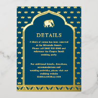 Elephant & Lotus Wedding Details Information Card