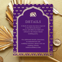 Elephant & Lotus Wedding Details Information Card