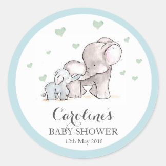 Elephant Love Blue Baby Shower Sticker Classic Round Sticker