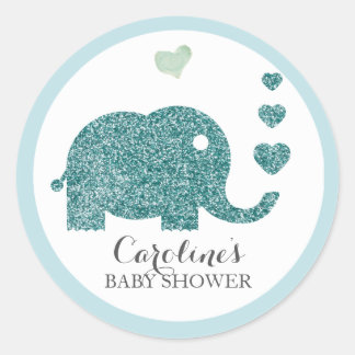 Elephant Love Blue Glitter Baby Shower Sticker
