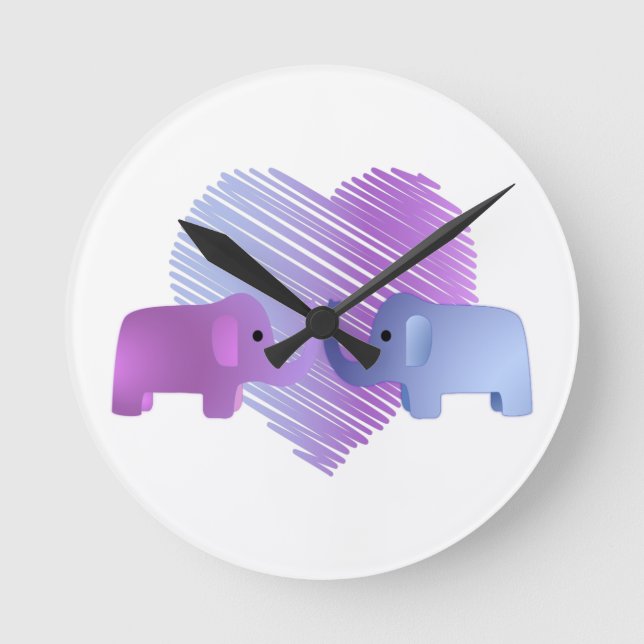 Elephant Love Round Clock (Front)