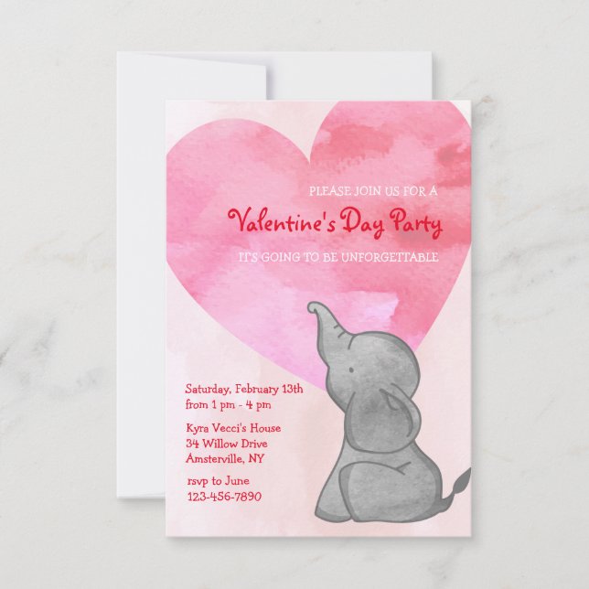 Elephant Love Valentine's Day Party Invitation (Front)