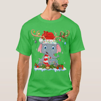 Elephant Lover Xmas Lights Reindeer Santa Elephant T-Shirt